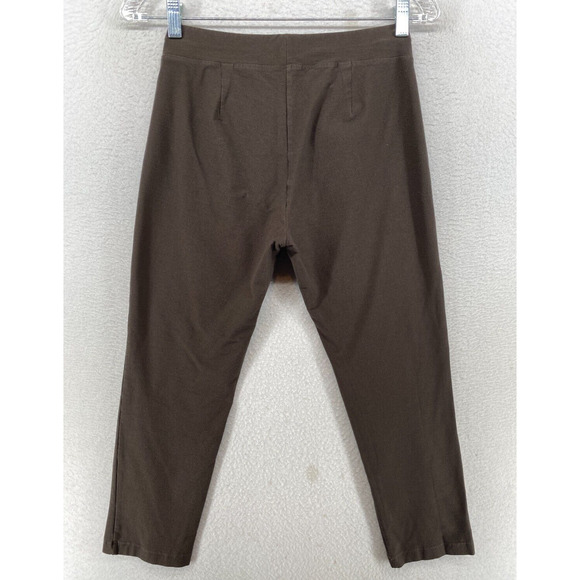 EILEEN FISHER Pants PP Washable Stretch Crepe Slim Crop Elastic Waist Brown USA - Picture 2 of 9
